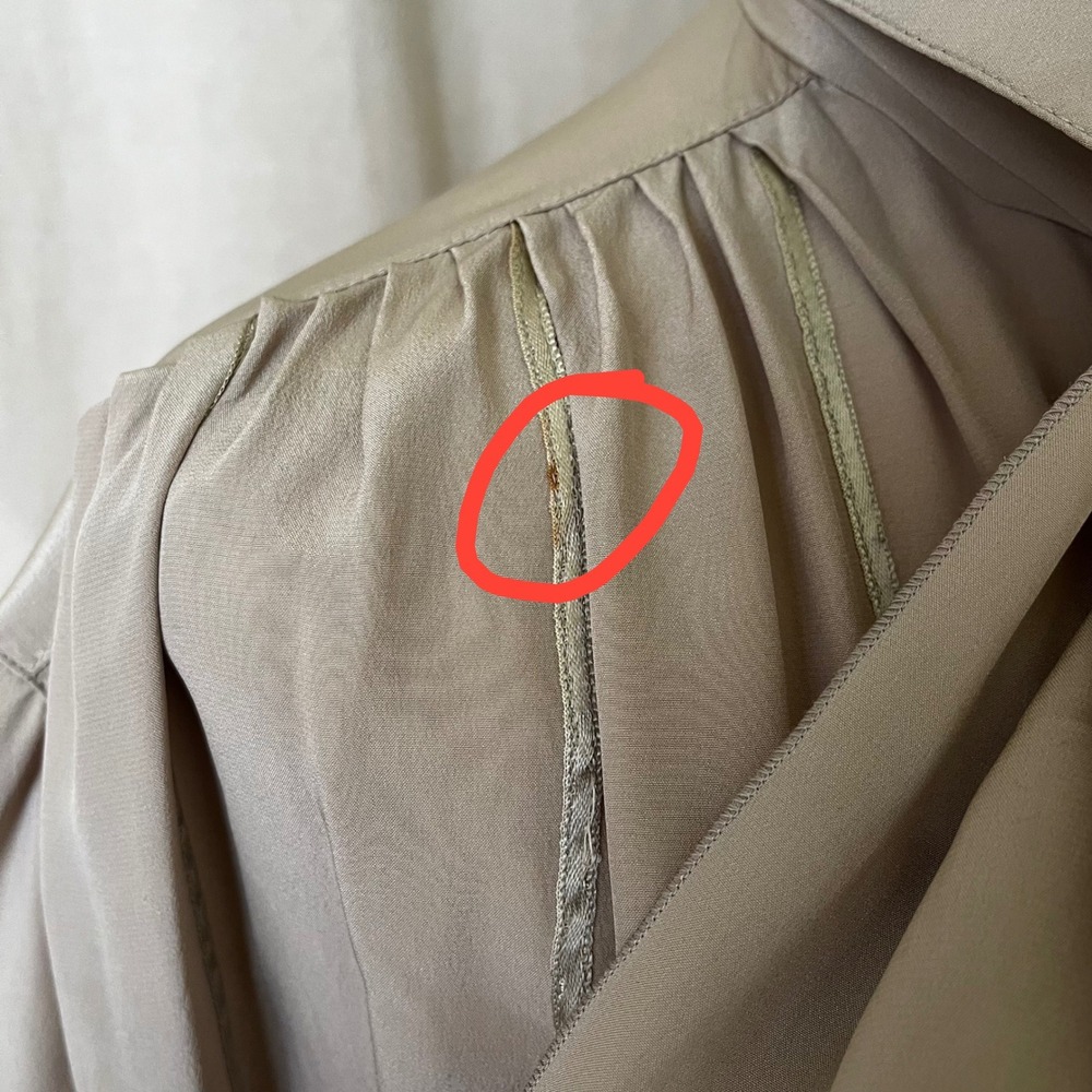 Vintage I. Magnin Silk Dress Italy Beige Oversized Tie Waist Size L - Picture 8 of 10